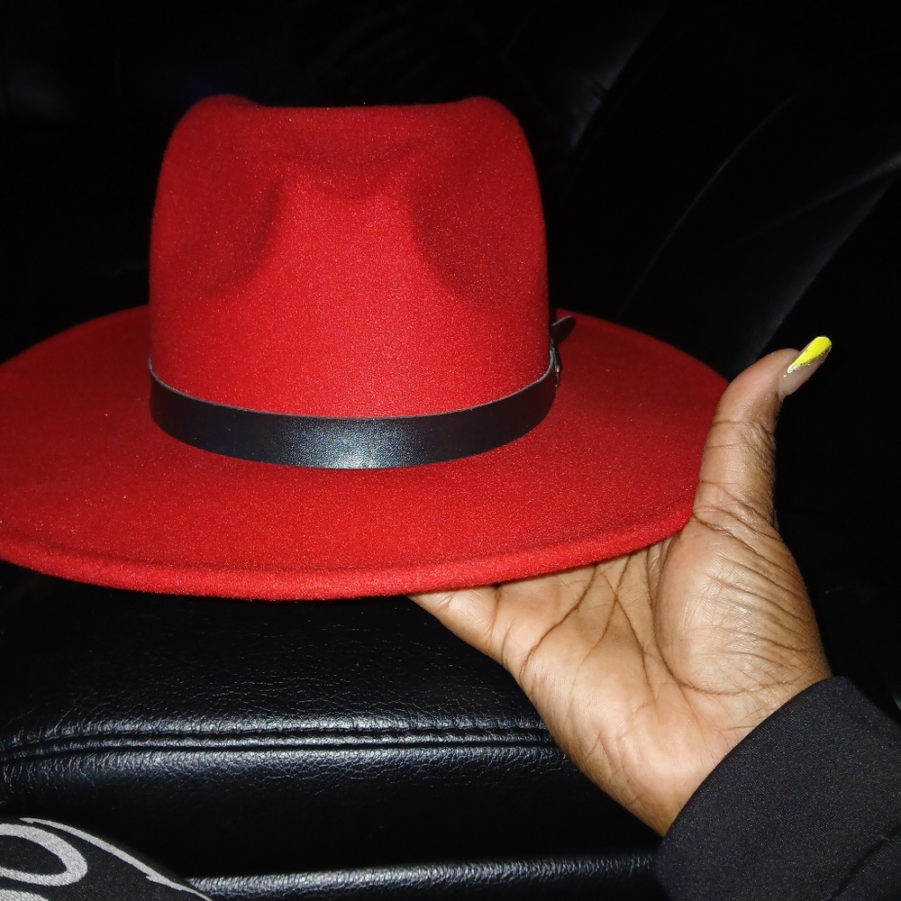 Red Wide Brim Hat with Black Band
